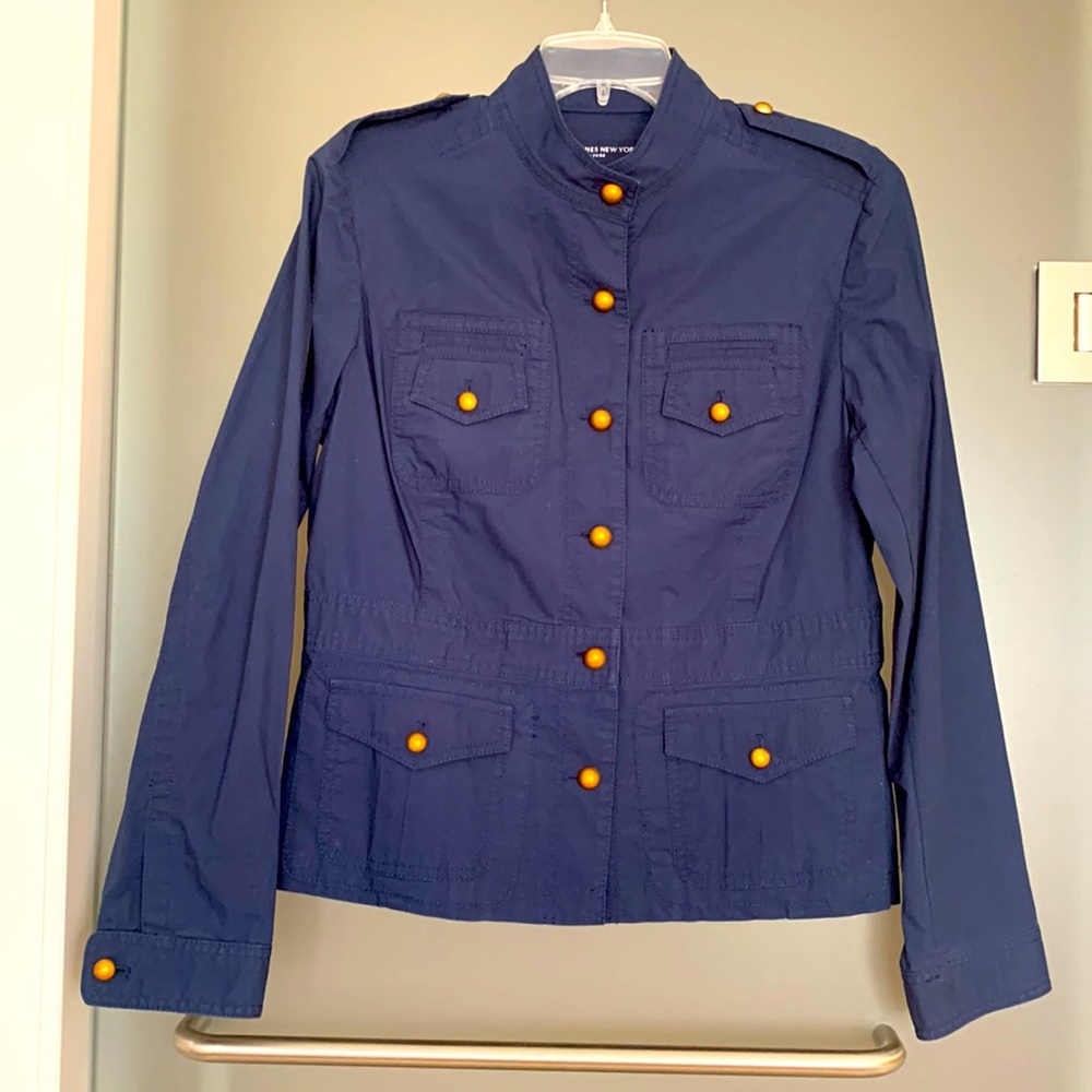 Jones NewYork Signature Navy Blue Military Style Light Weight Jacket Size M